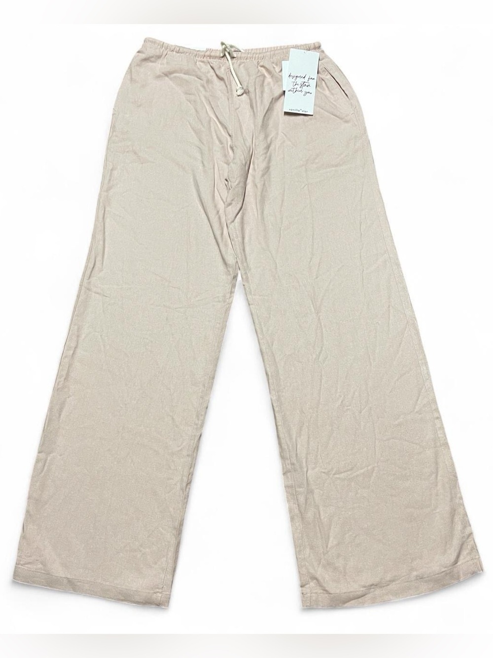 Vanilla Star Pants Womens Small Pink Linen Blend Wide Leg Dayjama Loungewear